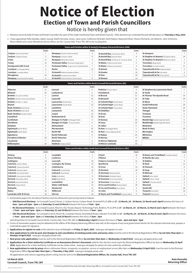 Notice of Town & Parish Council Elections